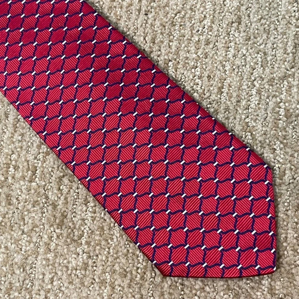 Brooks Brothers 346 Pure Silk‎ Tie Red Blue Geometric Pattern Men's